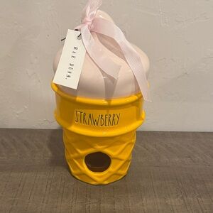 Rae Dunn Strawberry Ice Cream Cone Candle Holder - Yellow and Cream